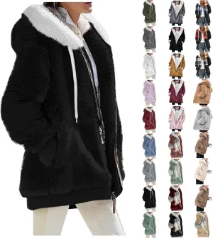 ChicCrate Womens Winter Coats Sherpa Lined Fleece Jacket Cute Zip Up Hoodie Long Sleeve Plus Size Tops Warm Jackets Outerwear