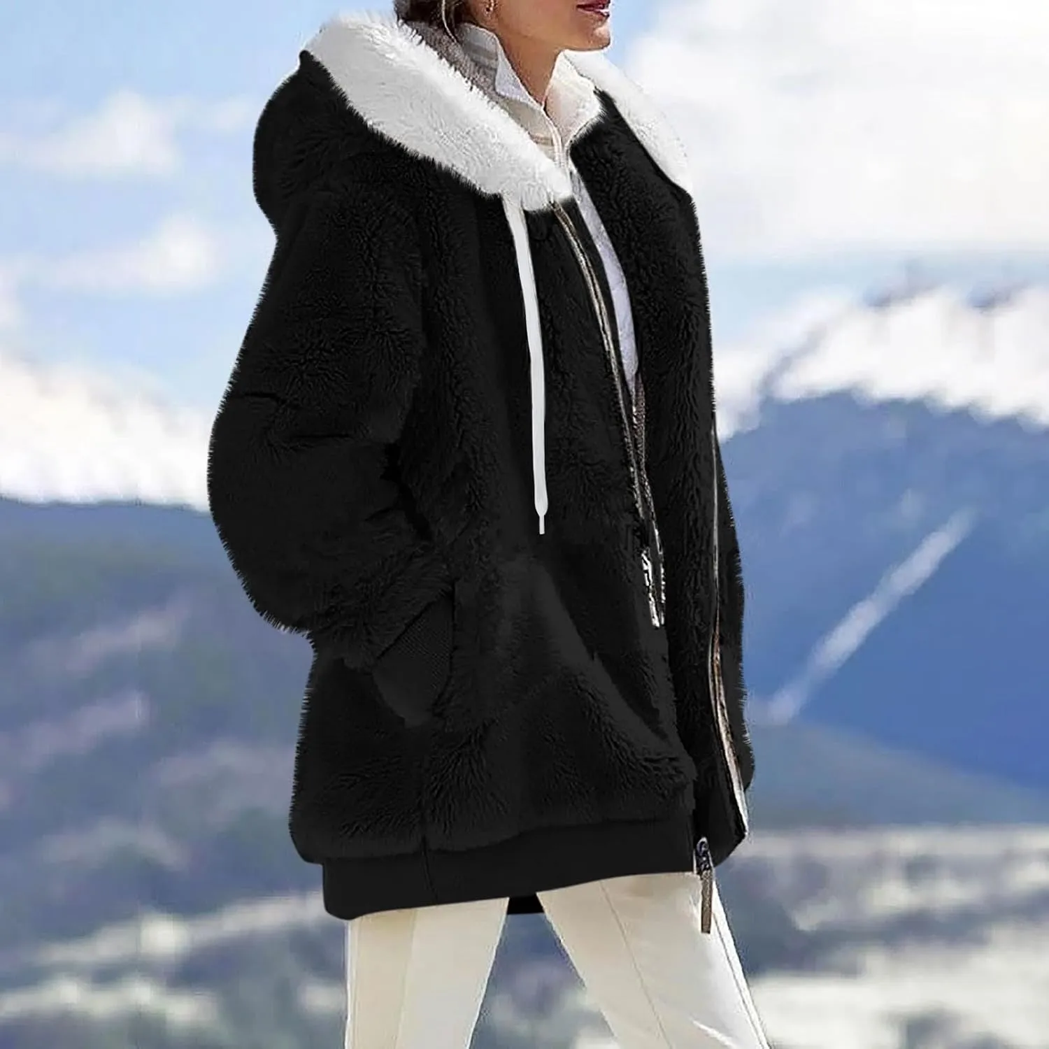 ChicCrate Womens Winter Coats Sherpa Lined Fleece Jacket Cute Zip Up Hoodie Long Sleeve Plus Size Tops Warm Jackets Outerwear