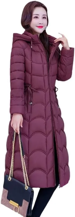 CJQJPNZ Winter Women -Long Hooded Jacket Solid Thicken Cotton Padded Coat For Female Slim Zipper Long Parkas Outwear-