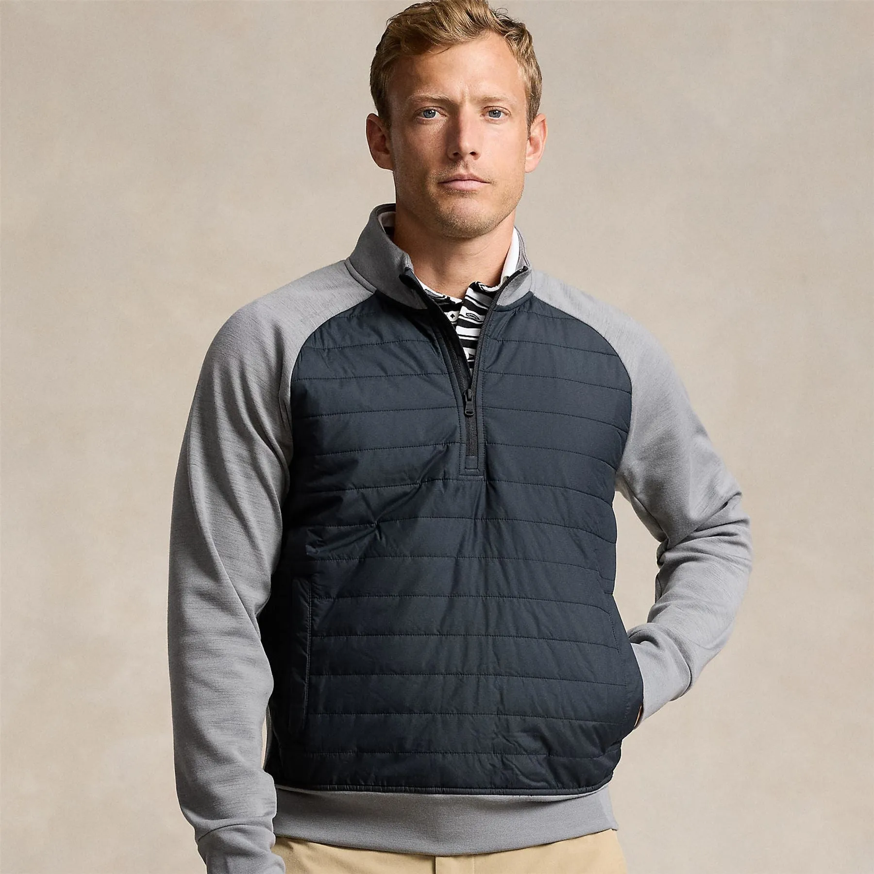 Classic Fit Hybrid Half Zip Pullover Peak Grey/Polo Black - SS24