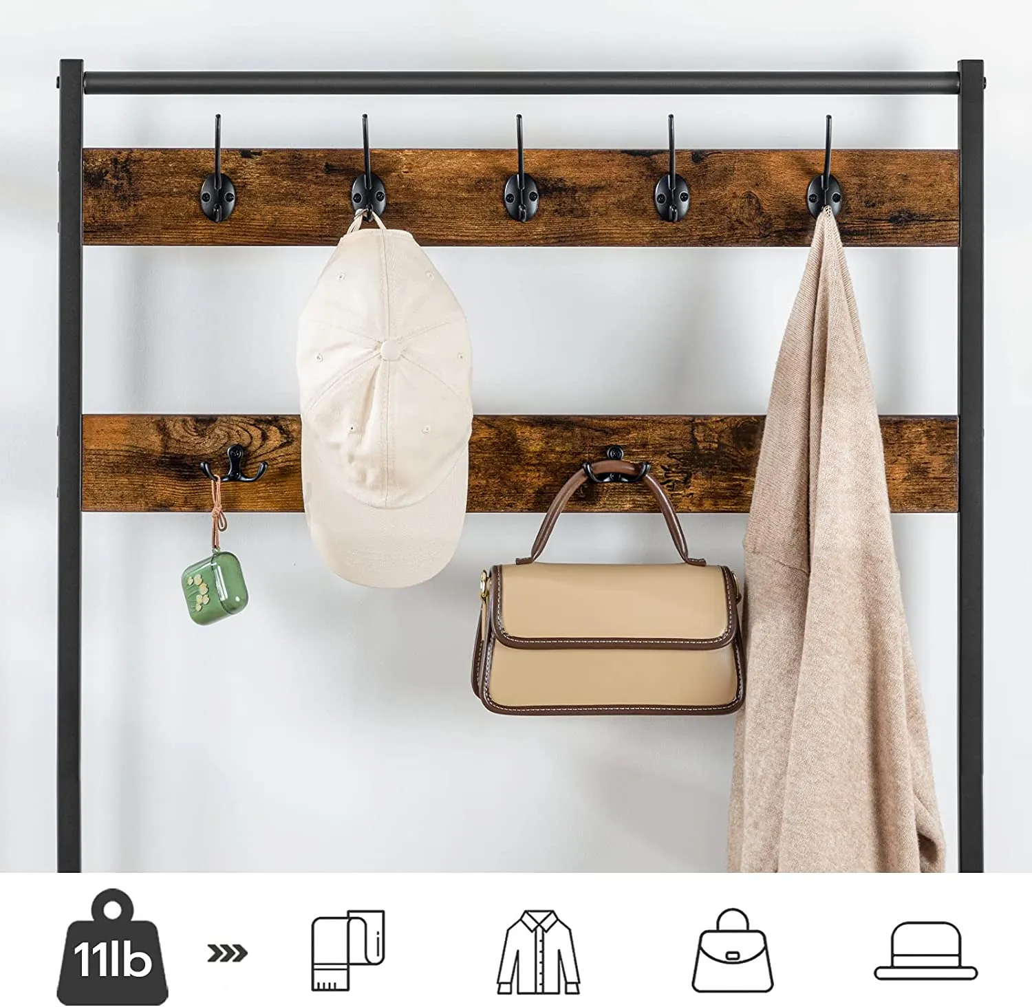 Coat Rack, 5 Tier Shoe Rack and Shoe Storage, Hall Tree with Bench, Shoe Organizer