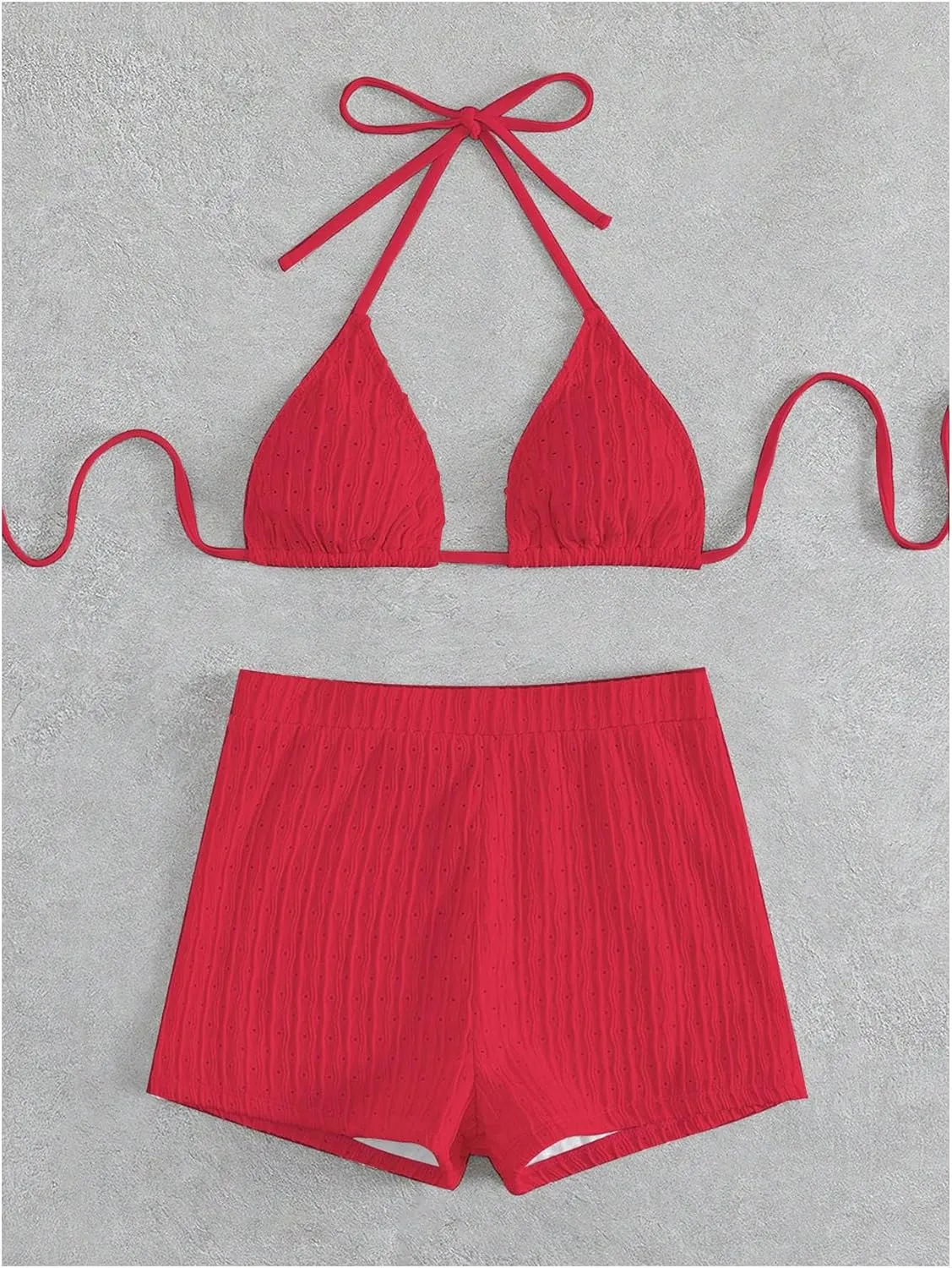 COZYEASE Women's 2 Piece Swimsuits Halter Triangle Top with High Waisted Shorts Bathing Suits Bikini Sets