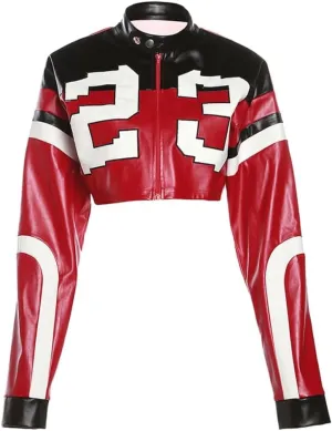 Crop Tops for Women - Faux Leather Jacket Women Long Sleeve Zipper Closure Moto Biker Top