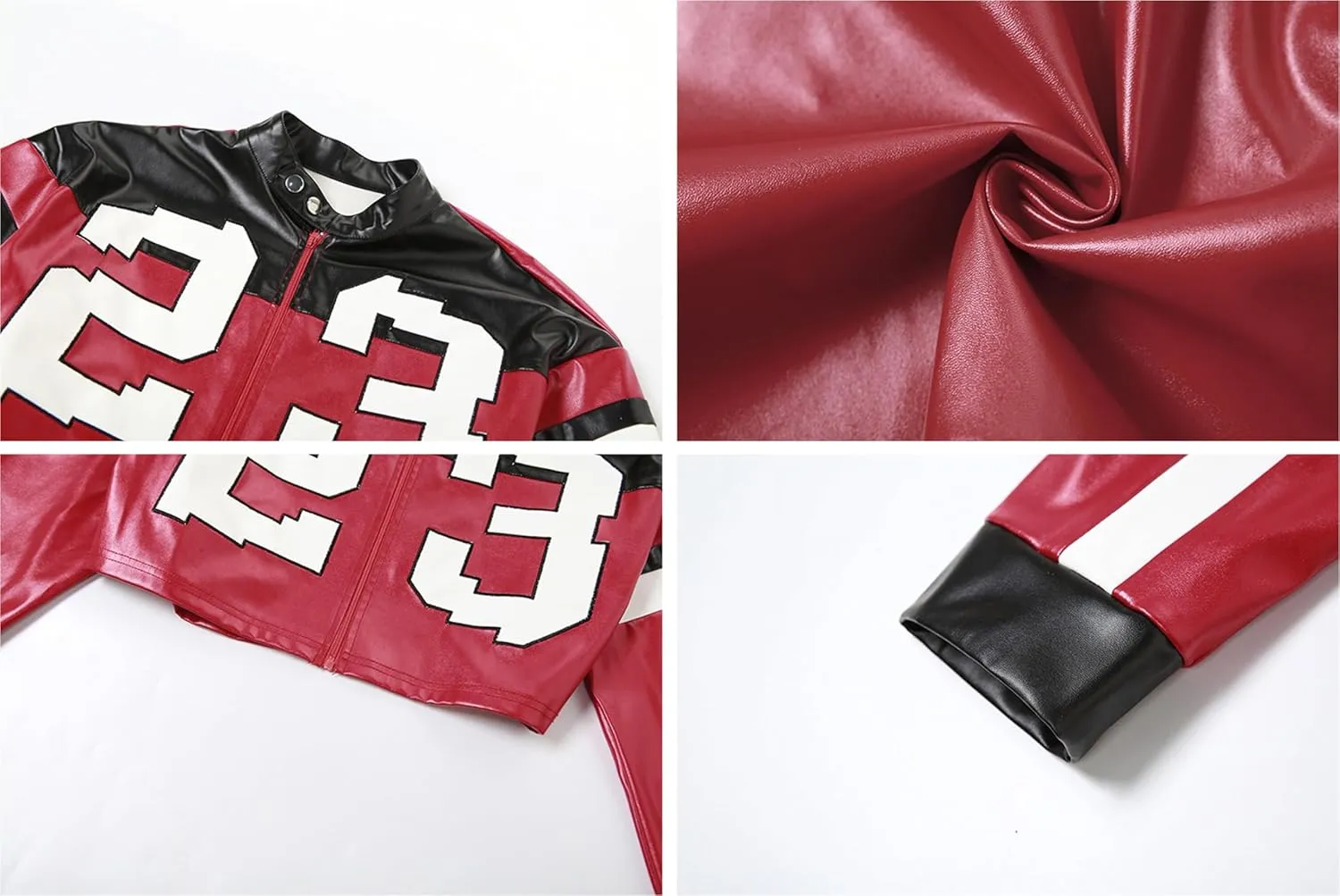 Crop Tops for Women - Faux Leather Jacket Women Long Sleeve Zipper Closure Moto Biker Top