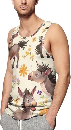 Cute Donkeys Men's Tank Top Sleeveless T-Shirt Pullover Vest Shirts Gym Workout Beach Funny