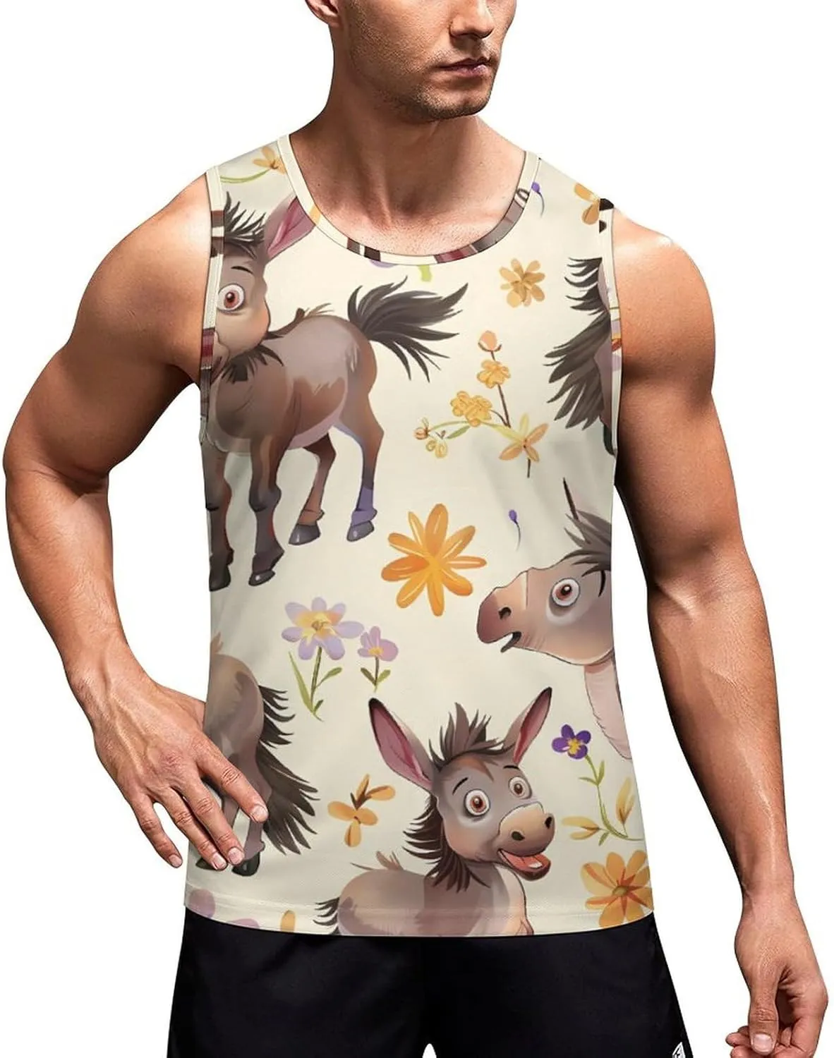 Cute Donkeys Men's Tank Top Sleeveless T-Shirt Pullover Vest Shirts Gym Workout Beach Funny
