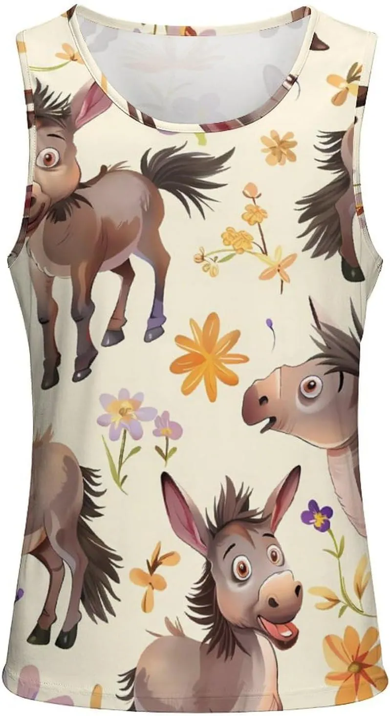 Cute Donkeys Men's Tank Top Sleeveless T-Shirt Pullover Vest Shirts Gym Workout Beach Funny
