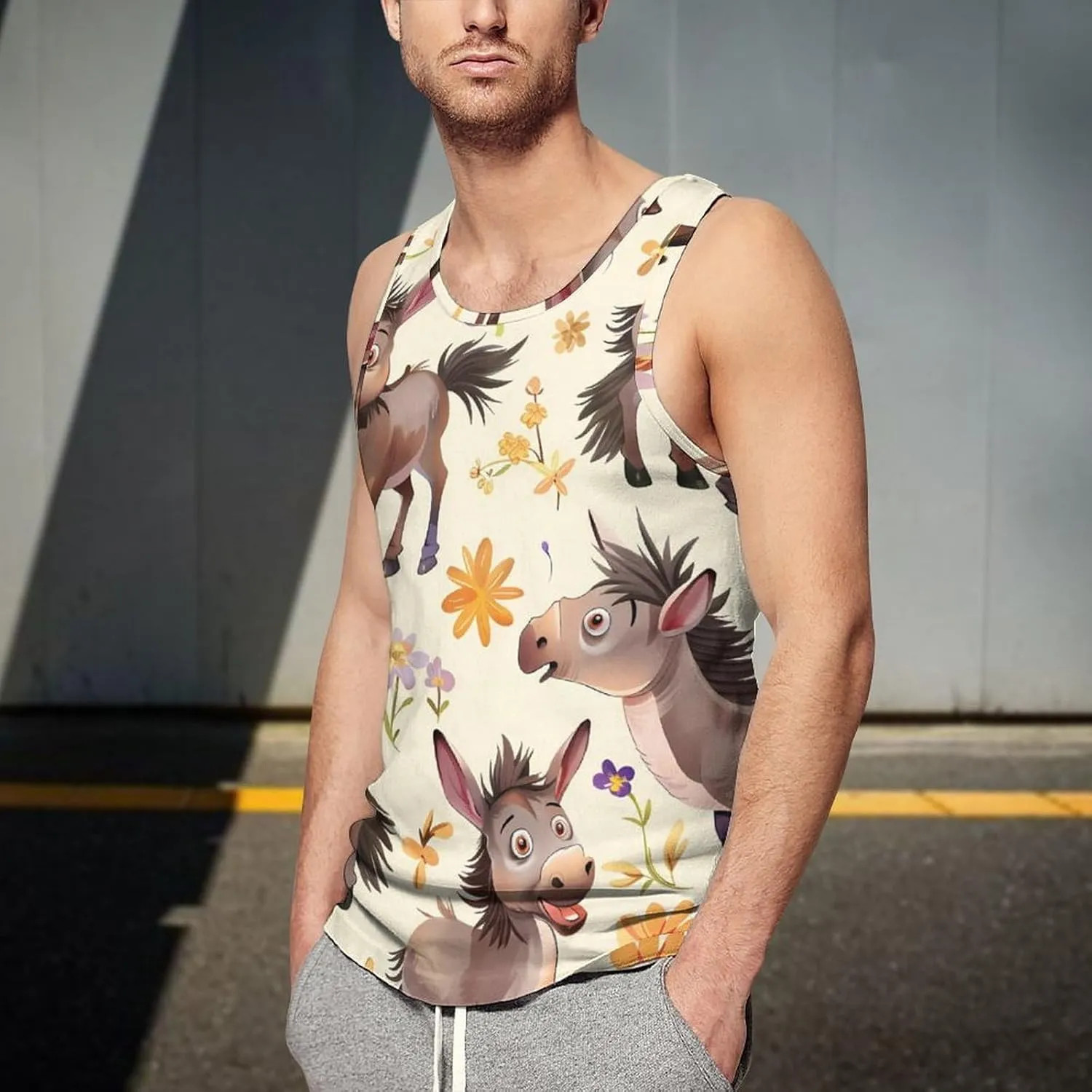 Cute Donkeys Men's Tank Top Sleeveless T-Shirt Pullover Vest Shirts Gym Workout Beach Funny