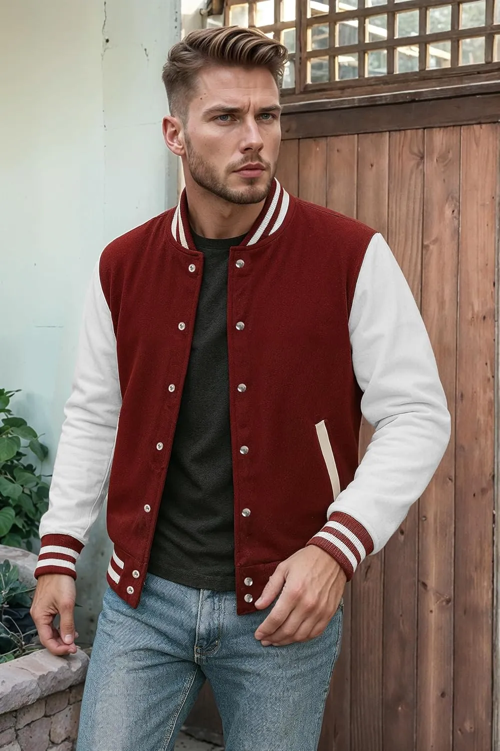 Decrum Varsity Jacket Men - High School Letterman Bomber Style Fleece Baseball Jackets For Men