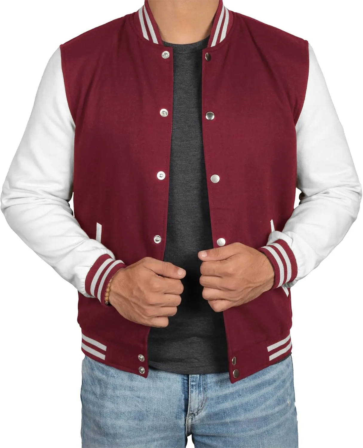Decrum Varsity Jacket Men - High School Letterman Bomber Style Fleece Baseball Jackets For Men