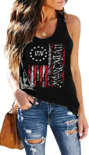 DESFSE American Flag Tank Top Women 4th of July Tanks Tops for Womens USA Flag Patriotic Shirts Vest Racerback Sleeveless Tee