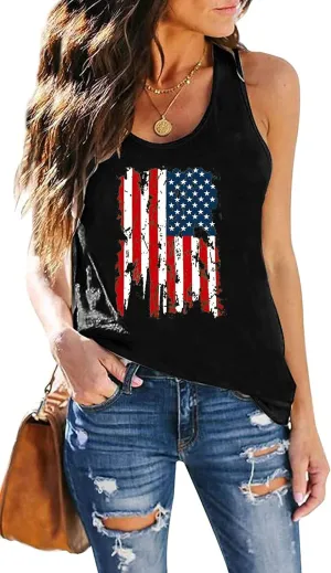 DESFSE American Flag Tank Top Women 4th of July Tanks Tops for Womens USA Flag Patriotic Shirts Vest Racerback Sleeveless Tee