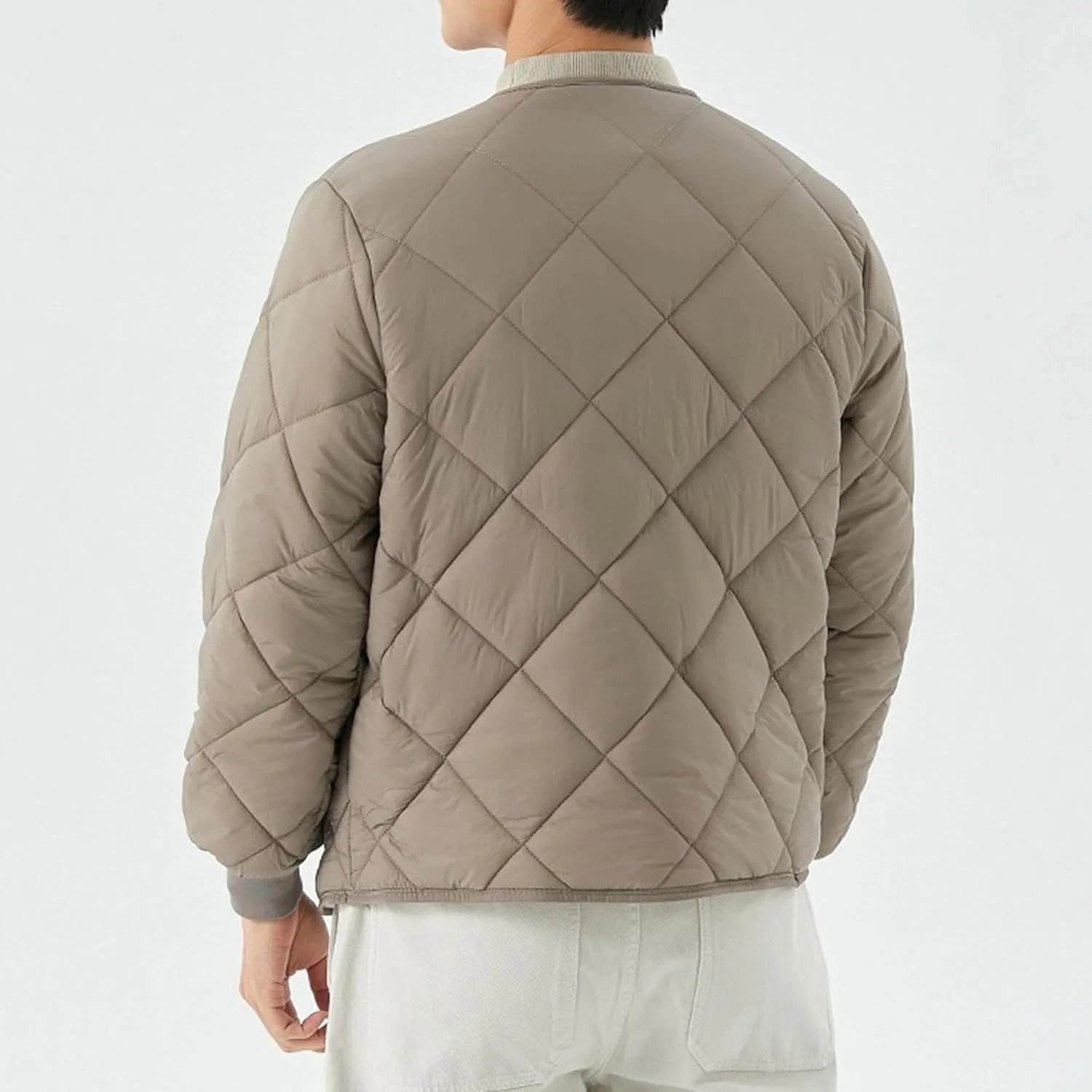 DGHM-JLMY Men Fleece Long-Sleeved Diamond Quilted Jacket Solid V Neck Cotton Coat Winter Warm Padded Coats Outwear