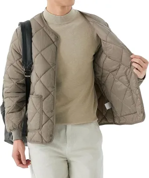DGHM-JLMY Men Fleece Long-Sleeved Diamond Quilted Jacket Solid V Neck Cotton Coat Winter Warm Padded Coats Outwear
