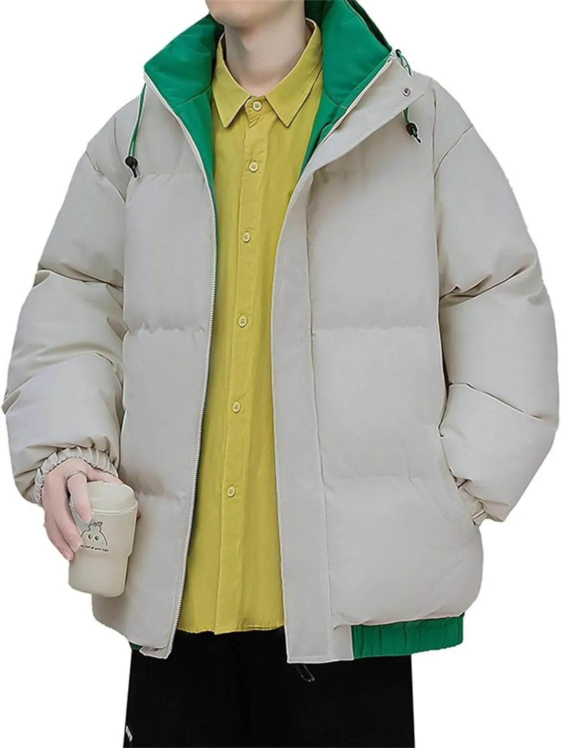 DGHM-JLMY Men Hooded Winter Coat Warm Bread Clothing Windproof Thicken Cotton-Padded Jacket Trend sports Outwear