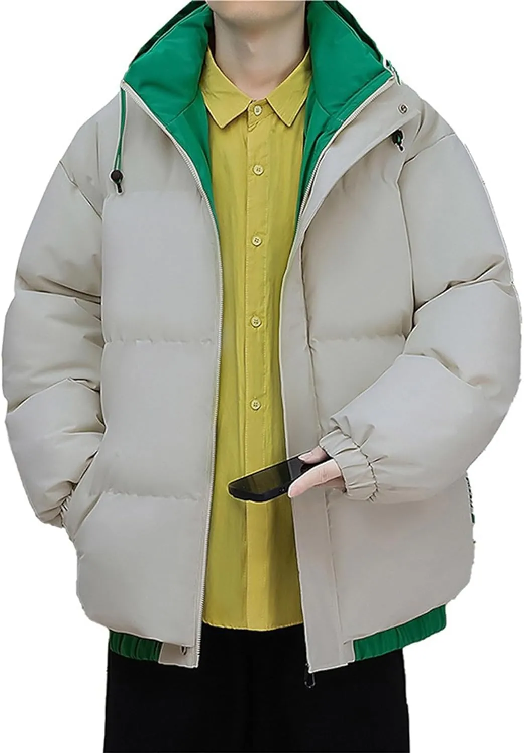 DGHM-JLMY Men Hooded Winter Coat Warm Bread Clothing Windproof Thicken Cotton-Padded Jacket Trend sports Outwear