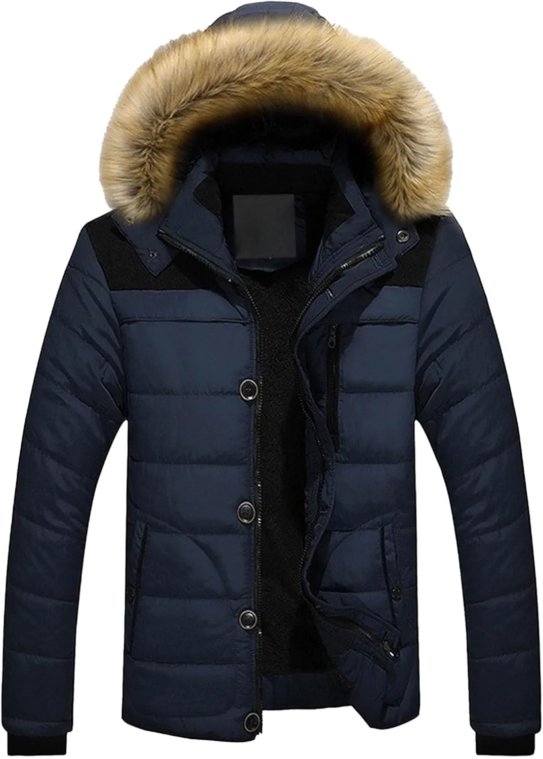DGHM-JLMY Men's Cotton-Padded Jacket Coat Fur Collar Detachable Hooded Outerwear Casual Sherpa Fleece Lined Puffer Jackets