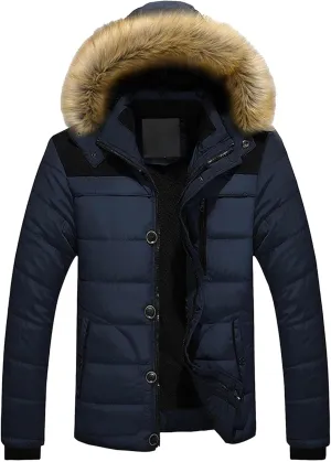DGHM-JLMY Men's Cotton-Padded Jacket Coat Fur Collar Detachable Hooded Outerwear Casual Sherpa Fleece Lined Puffer Jackets
