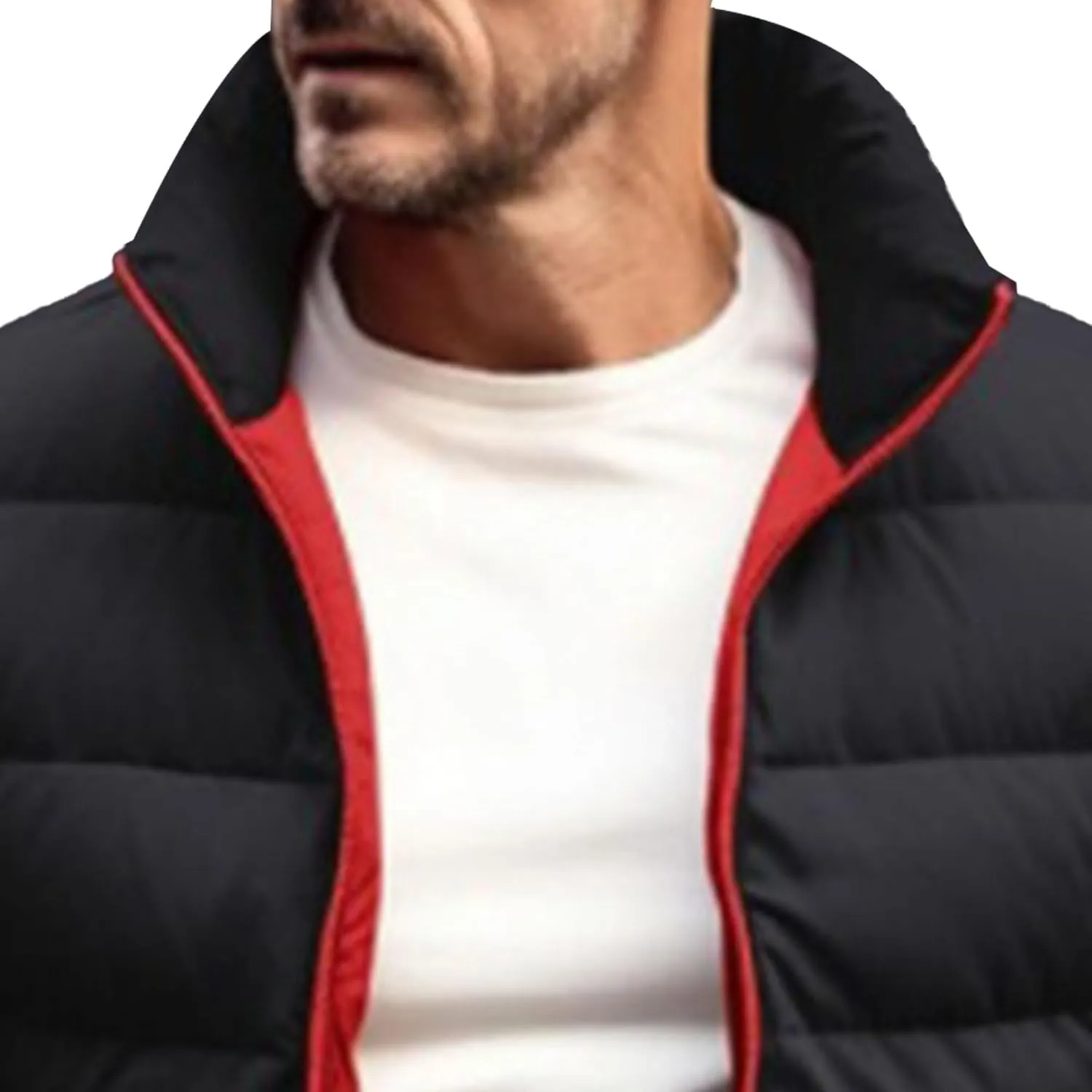 DGHM-JLMY Men's Solid Color Cotton-Padded Jacket Fashion Simple Color Block Zip Quilted Coat Stand Collar Slim Fit Outwear