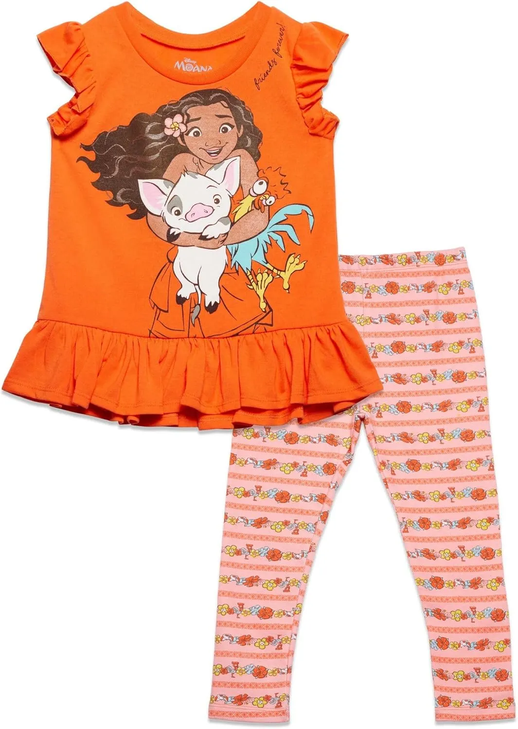 Disney Moana Graphic T-Shirt and Leggings Outfit Set - Coral