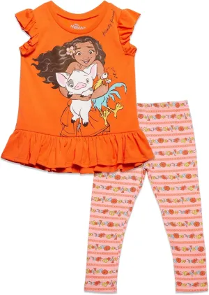 Disney Moana Graphic T-Shirt and Leggings Outfit Set - Coral