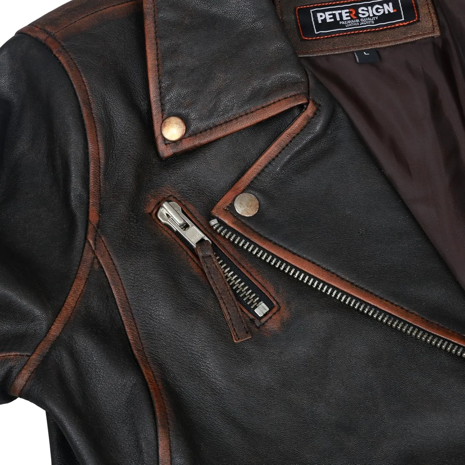 Distressed Leather Jacket Women Genuine Leather Motorcycle Jacket Casual Style