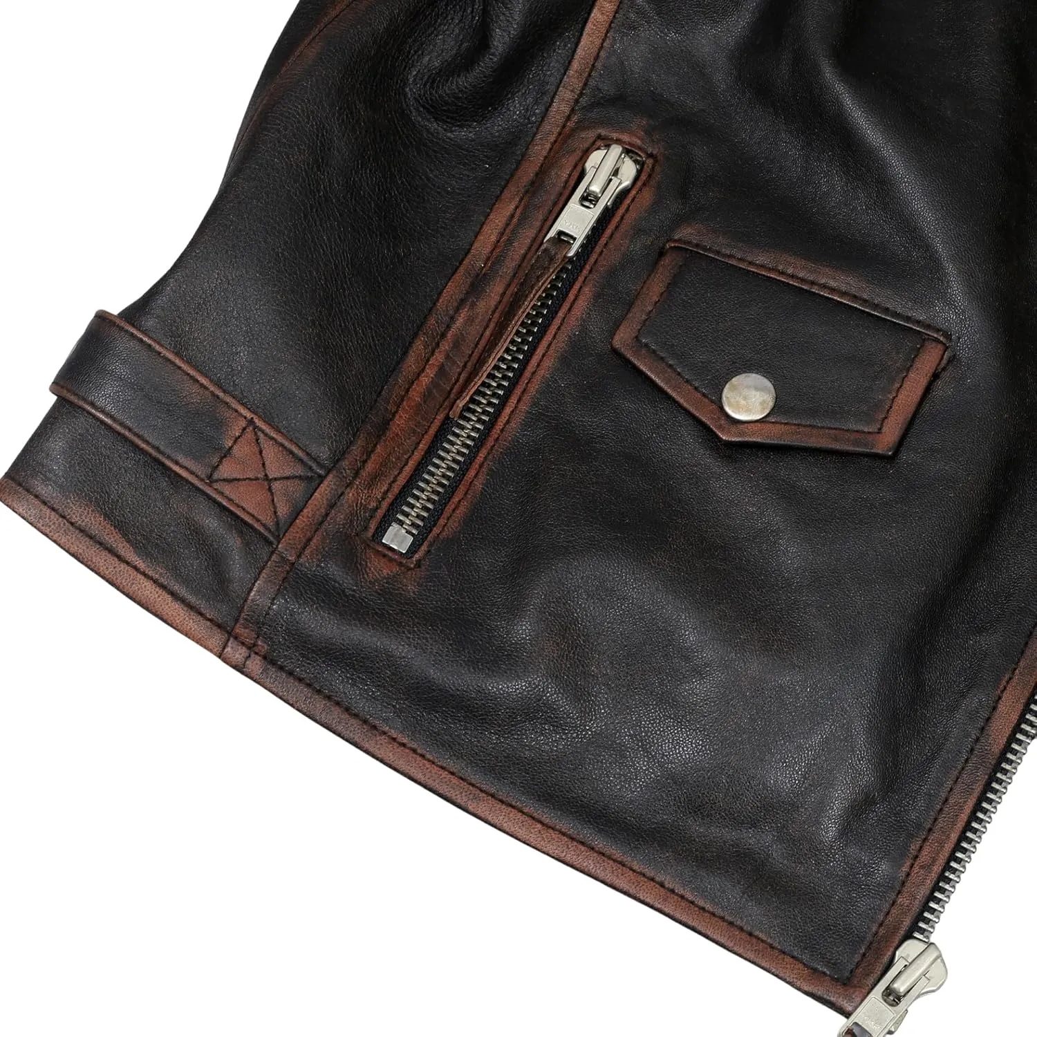 Distressed Leather Jacket Women Genuine Leather Motorcycle Jacket Casual Style