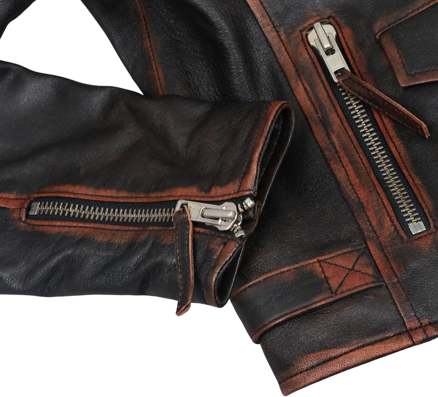 Distressed Leather Jacket Women Genuine Leather Motorcycle Jacket Casual Style