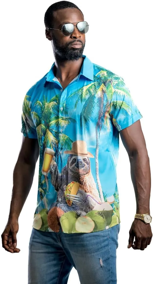 Fanient Mens Hawaiian Shirt Summer 3D Print Casual Short Sleeve Button Down Graphic Aloha Dress Shirts