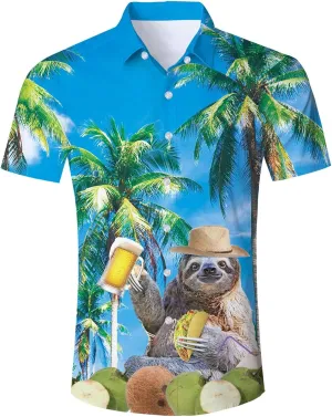 Fanient Mens Hawaiian Shirt Summer 3D Print Casual Short Sleeve Button Down Graphic Aloha Dress Shirts