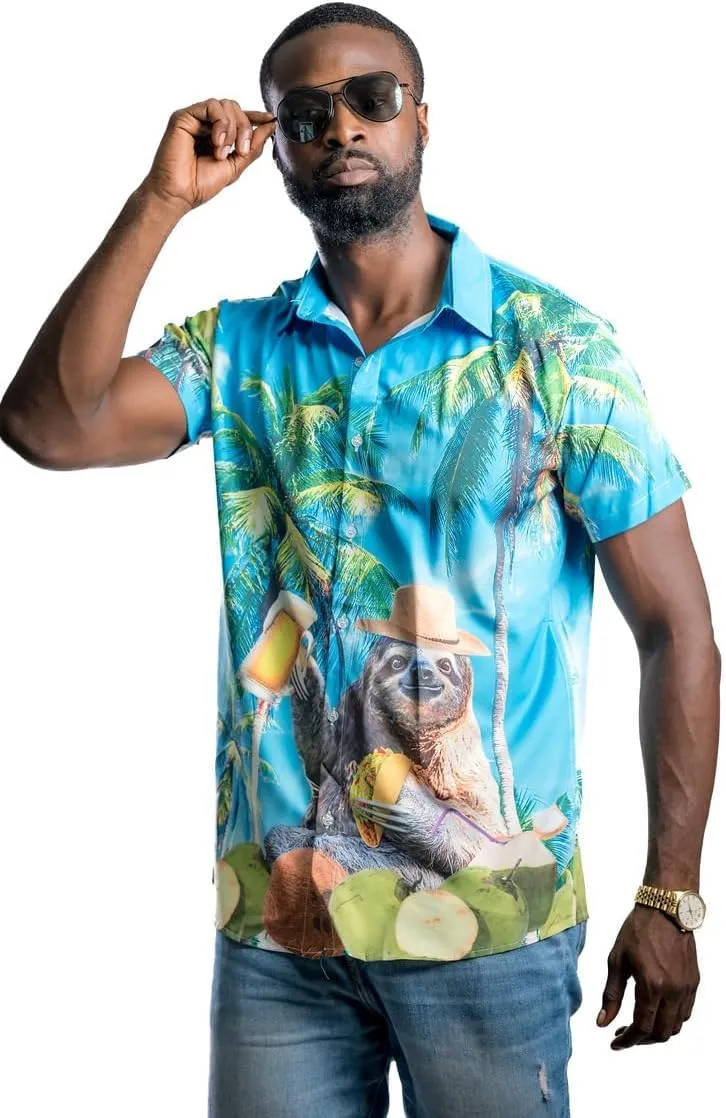 Fanient Mens Hawaiian Shirt Summer 3D Print Casual Short Sleeve Button Down Graphic Aloha Dress Shirts