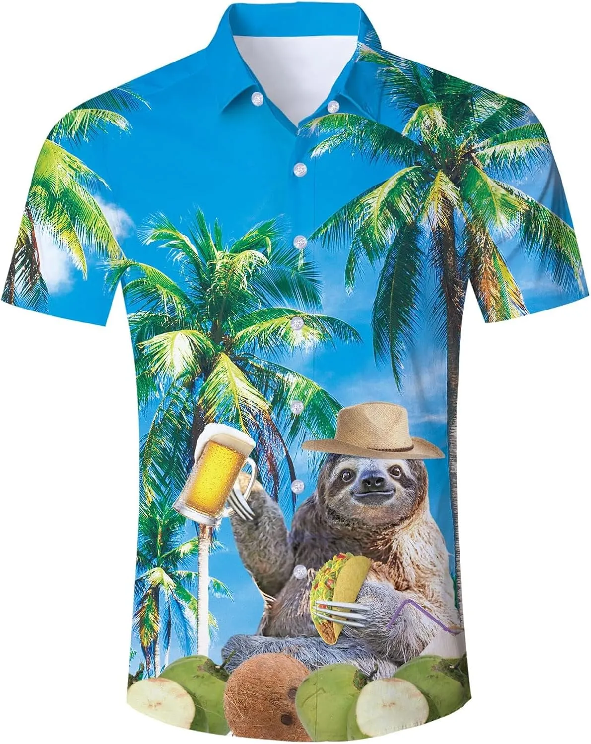 Fanient Mens Hawaiian Shirt Summer 3D Print Casual Short Sleeve Button Down Graphic Aloha Dress Shirts