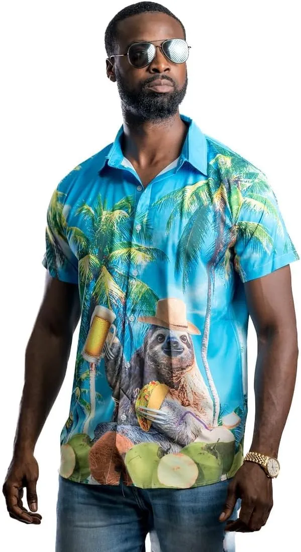 Fanient Mens Hawaiian Shirt Summer 3D Print Casual Short Sleeve Button Down Graphic Aloha Dress Shirts