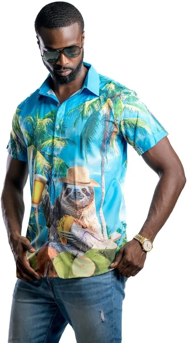Fanient Mens Hawaiian Shirt Summer 3D Print Casual Short Sleeve Button Down Graphic Aloha Dress Shirts