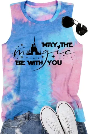 FASHGL Magic Kingdom Tank Top for Women May The Magic Be with You Tank Tops Summer Vacation Sleeveless Graphic Tee Shirt