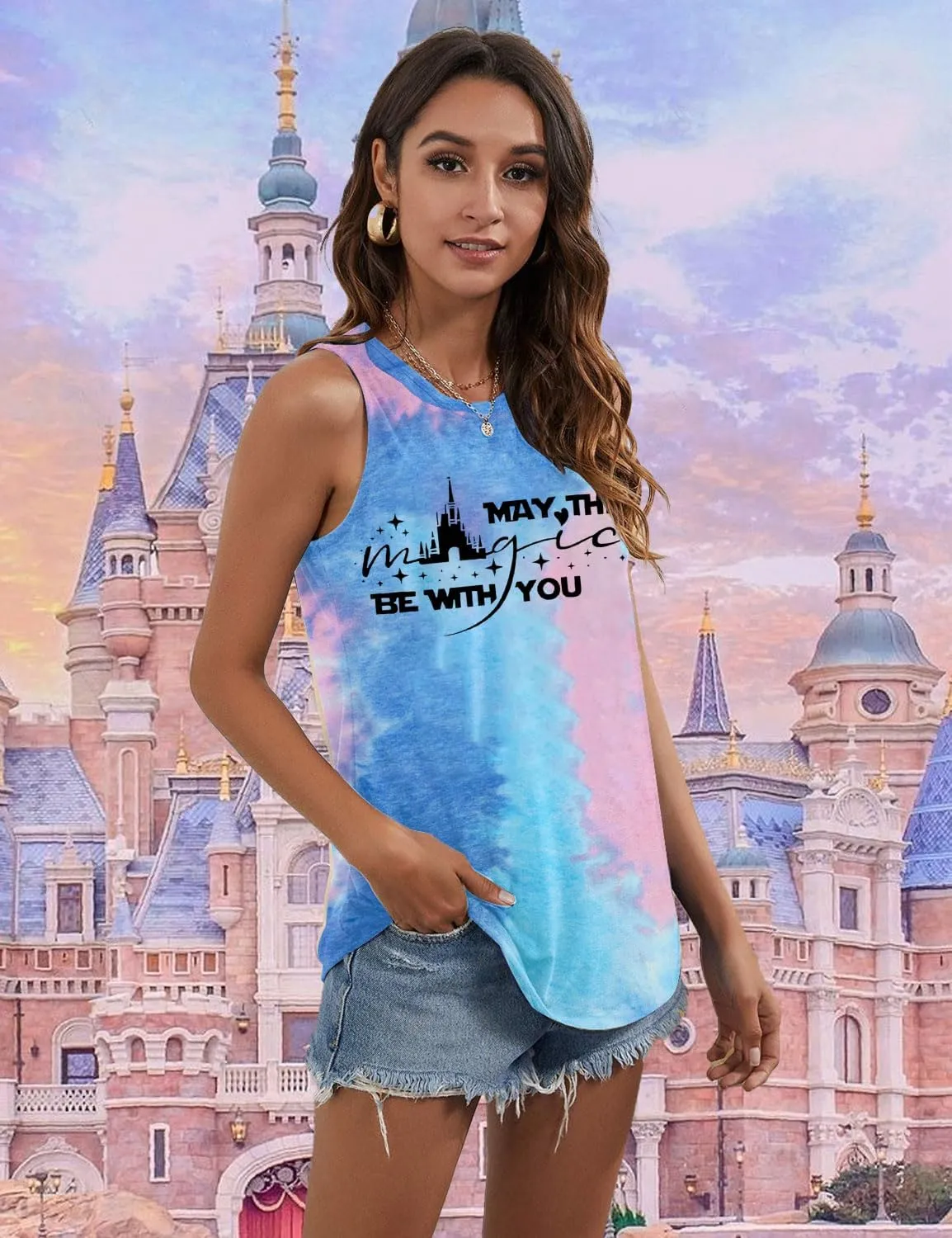 FASHGL Magic Kingdom Tank Top for Women May The Magic Be with You Tank Tops Summer Vacation Sleeveless Graphic Tee Shirt