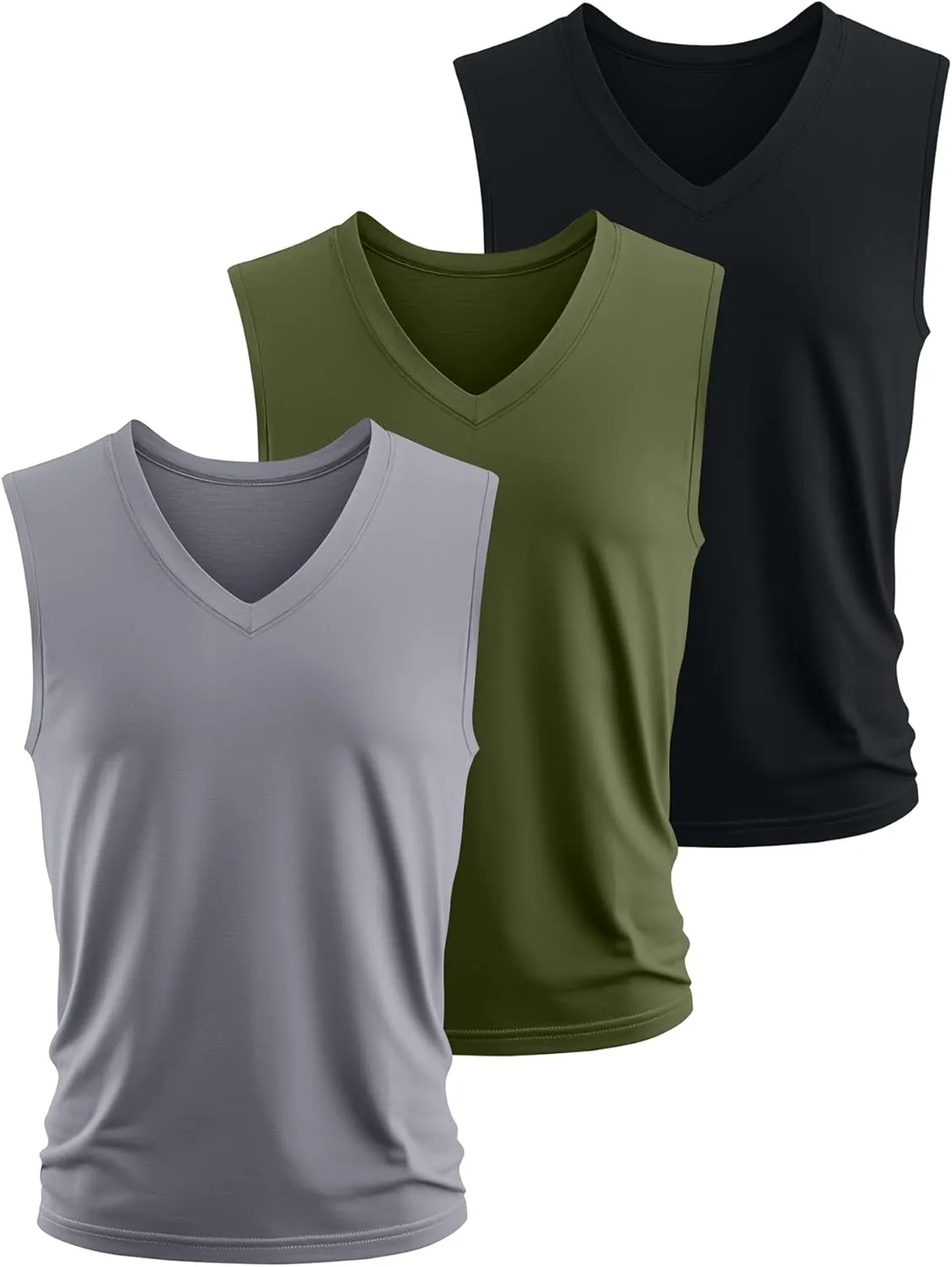Ficerd 3 Pack Men's Big and Tall Workout Tank Tops, Cotton V Neck Sleeveless Gym Muscle T-Shirts Athletic Tee Summer Vest Top