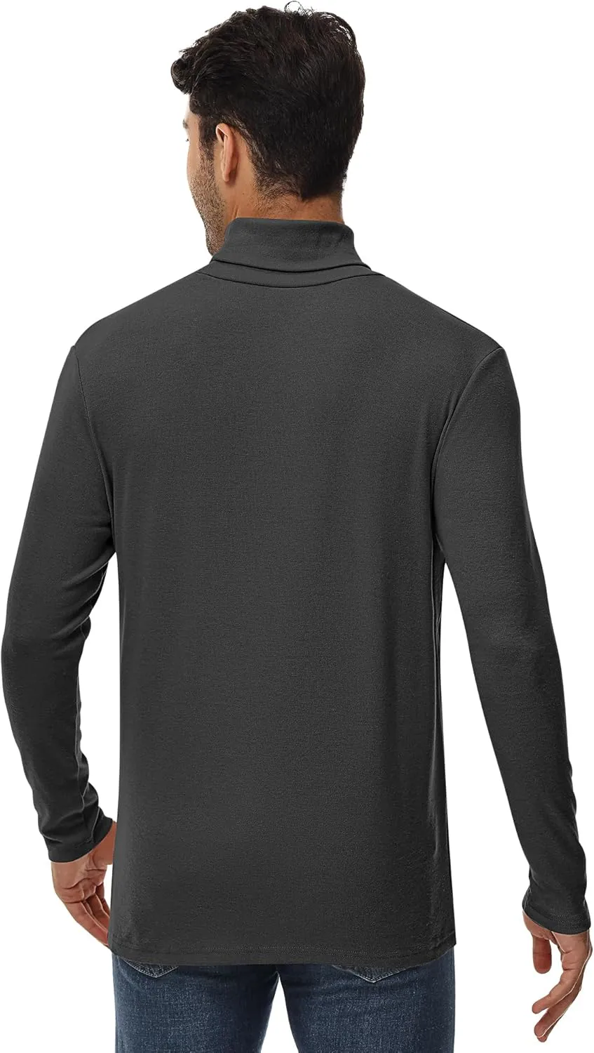 Ficerd 3 Pack Men's Turtleneck Shirts, Long Sleeve Cotton Pullover Sweaters Mock Neck Knitted T Shirt Basic Slim Fit Tee Tops