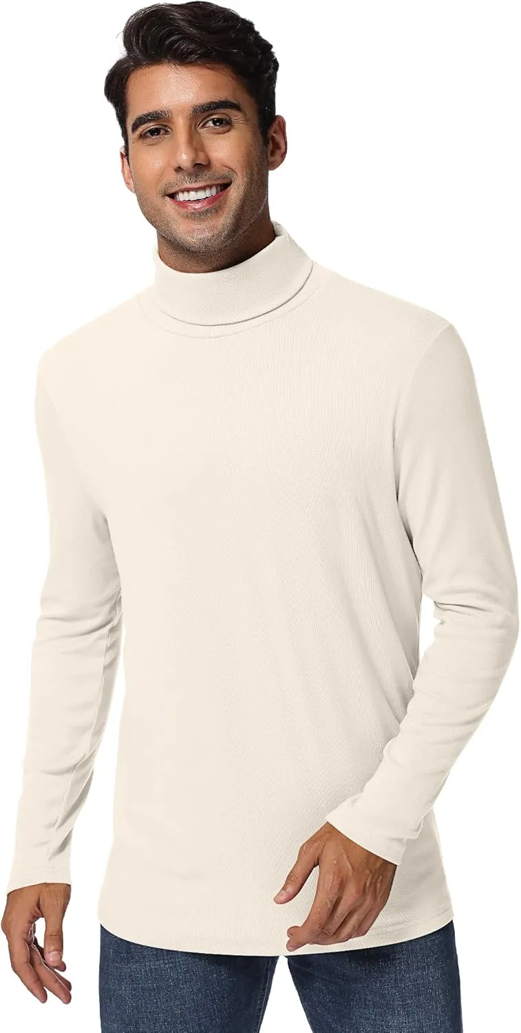 Ficerd 3 Pack Men's Turtleneck Shirts, Long Sleeve Cotton Pullover Sweaters Mock Neck Knitted T Shirt Basic Slim Fit Tee Tops
