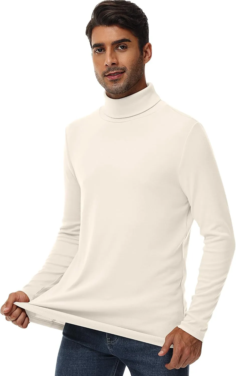 Ficerd 3 Pack Men's Turtleneck Shirts, Long Sleeve Cotton Pullover Sweaters Mock Neck Knitted T Shirt Basic Slim Fit Tee Tops