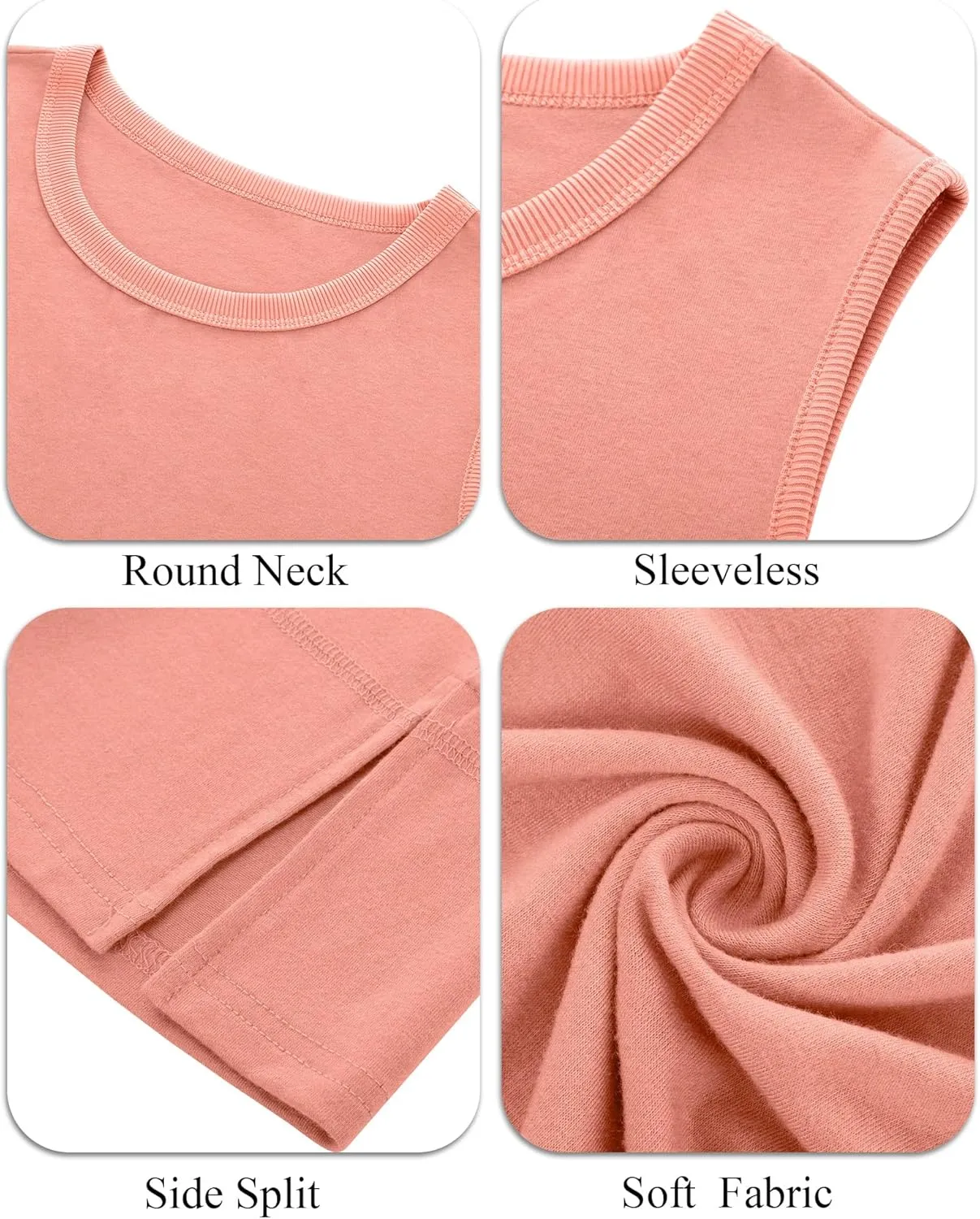 Ficerd 3 Pack Women's Sleeveless Tank Tops, Cotton Summer Crewneck Split Side Ribbed Trim Loose T-Shirt Casual Basic Tee Vest