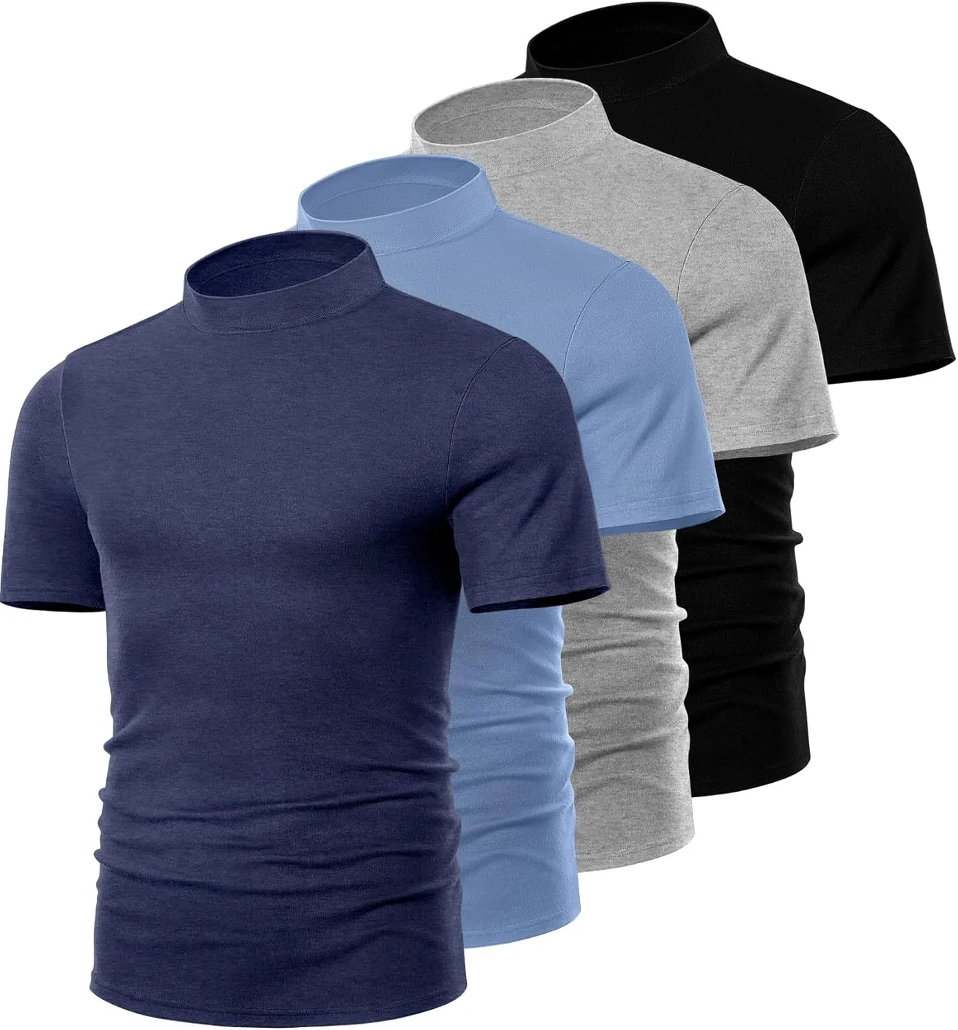 Ficerd 4 Pack Men's Mock Neck T Shirts, Short Sleeve Mock Turtleneck Undershirt Pullover Basic Causal Solid Tee Tops for Men