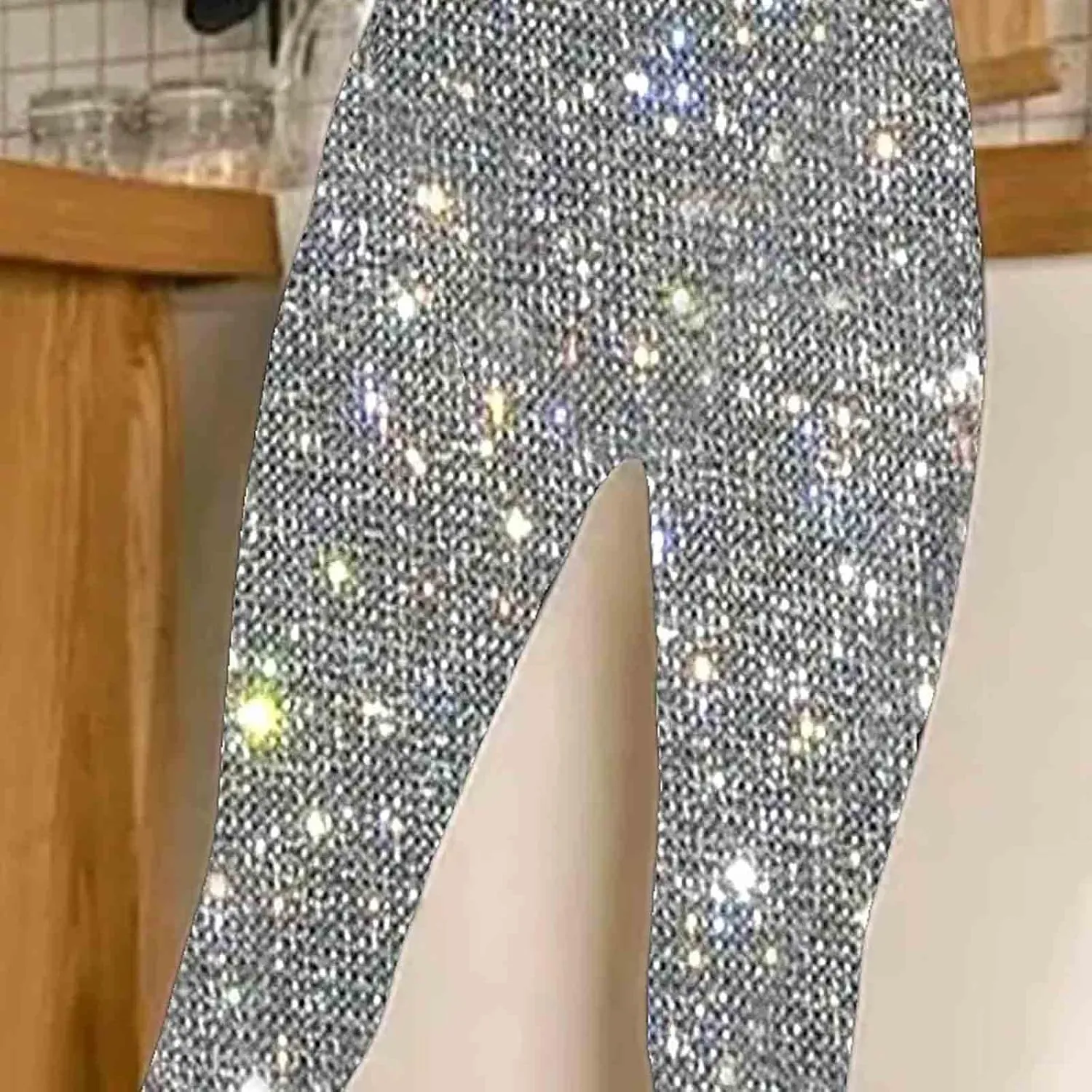 Firzero Black Leggings Women Dressy Sequin Bling Legging Joggers Elastic High Waist Pencil Pants Sparkly Skinny Trousers