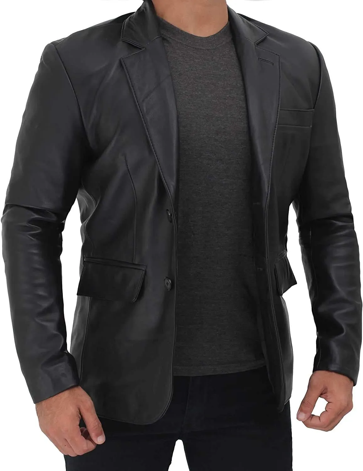 fjackets Men's Real Lambskin Leather Blazer Jacket  Stylish Leather Jackets Mens, Ideal for Business, Casual & Formal Events