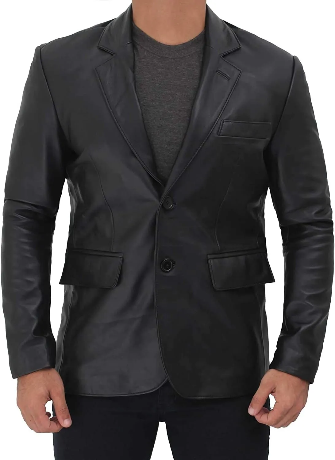 fjackets Men's Real Lambskin Leather Blazer Jacket  Stylish Leather Jackets Mens, Ideal for Business, Casual & Formal Events
