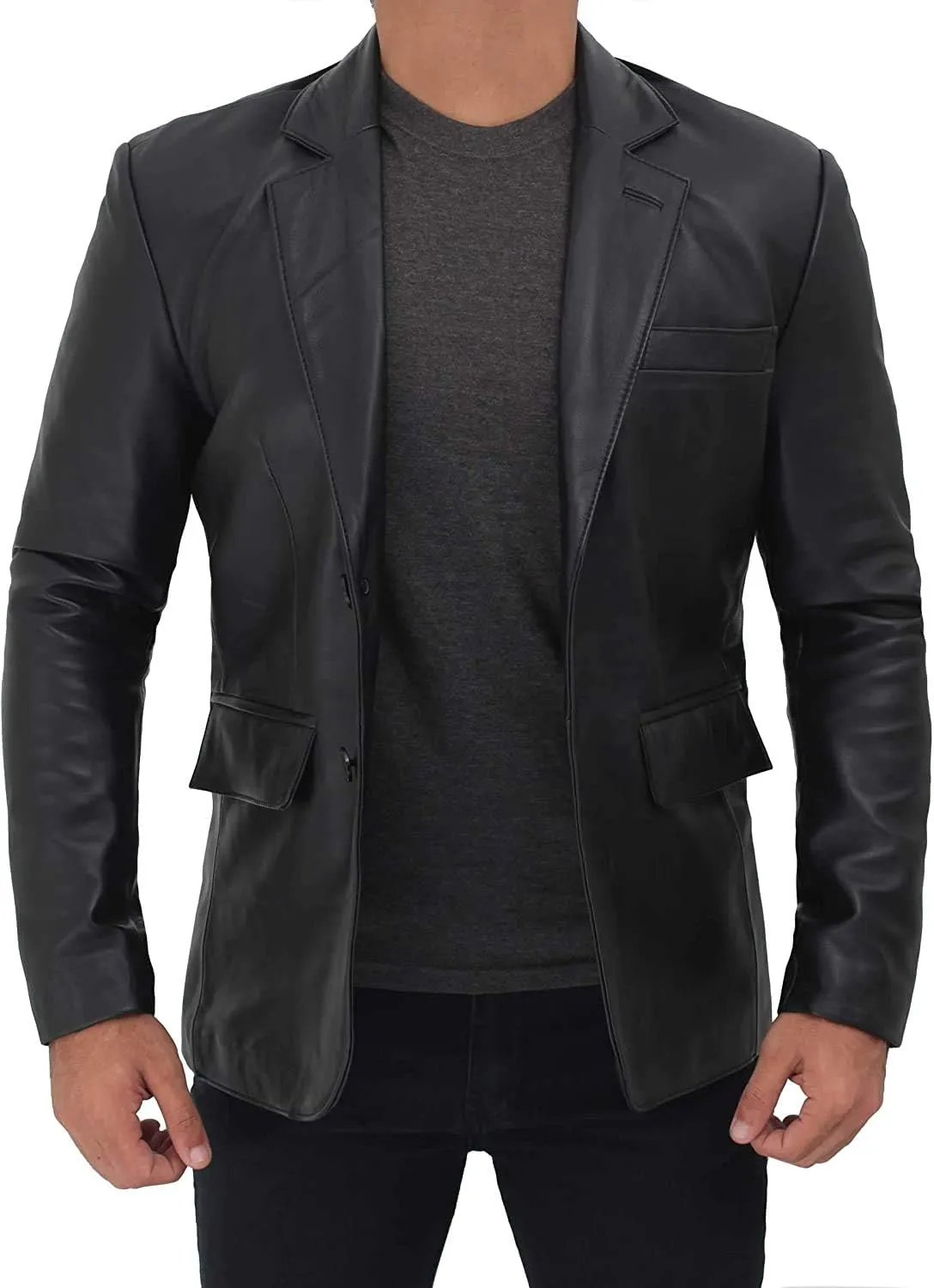fjackets Men's Real Lambskin Leather Blazer Jacket  Stylish Leather Jackets Mens, Ideal for Business, Casual & Formal Events