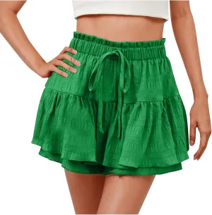 Flowy Shorts for Women Ruffle Tiered Summer Shorts A Line Beach Shorts High Waisted Golf Skorts Mini Tennis Skirt