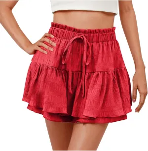 Flowy Shorts for Women Ruffle Tiered Summer Shorts A Line Beach Shorts High Waisted Golf Skorts Mini Tennis Skirt