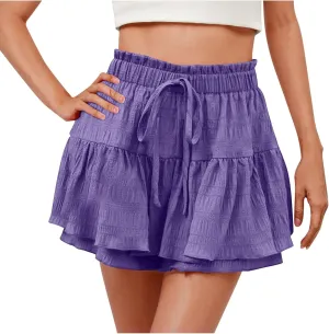 Flowy Shorts for Women Ruffle Tiered Summer Shorts A Line Beach Shorts High Waisted Golf Skorts Mini Tennis Skirt