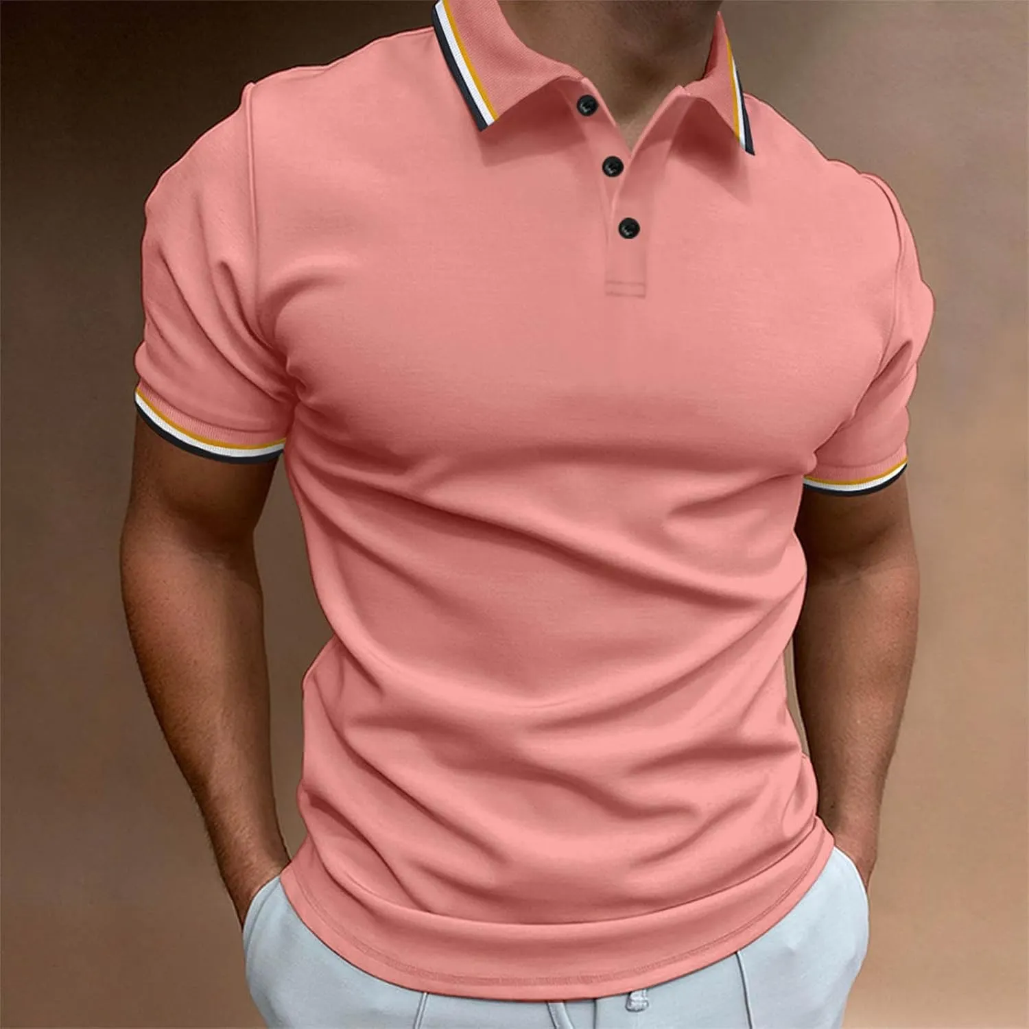 generic Polos T Shirts for Men Performance Short Sleeve Classic Golf Tshirt Collared Moisture Wicking Tee Stylish Patchwork